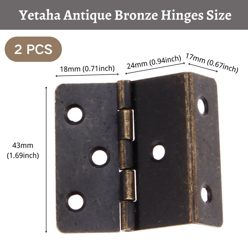 Yetaha 2 Pcs Three Folding Hardware Hinge, Antique Bronze Hinges, Decorative Box Hing with 12 Screws, Hardware Hinge for Door, Cabinet, Furniture, Small Chest Hinges - Image 3